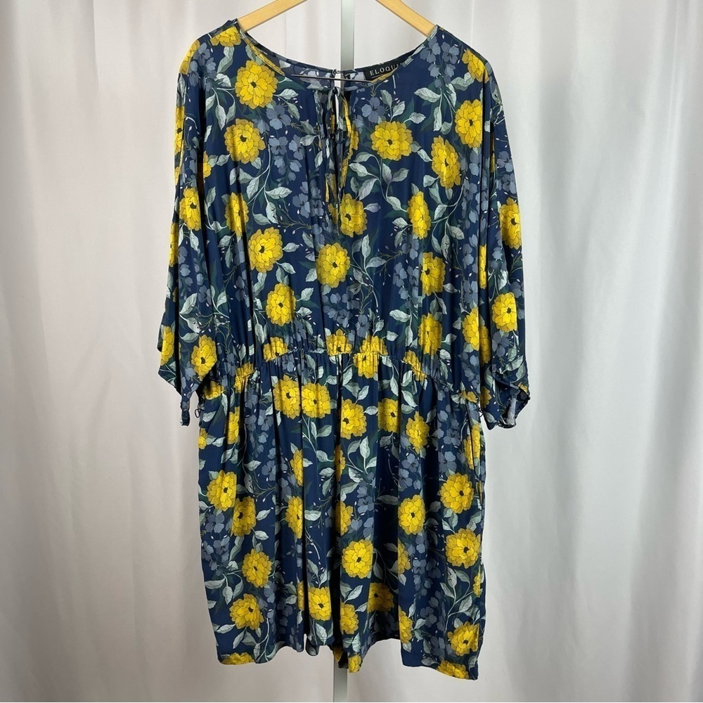 Eloquii Size 24 Floral Flowy Dolman Sleeve Keyhole Slouchy Romper Boho Retro